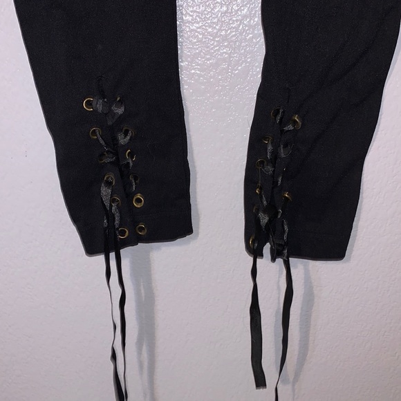 Miss Juli black lace up stretchy casual leggings - Picture 2 of 4